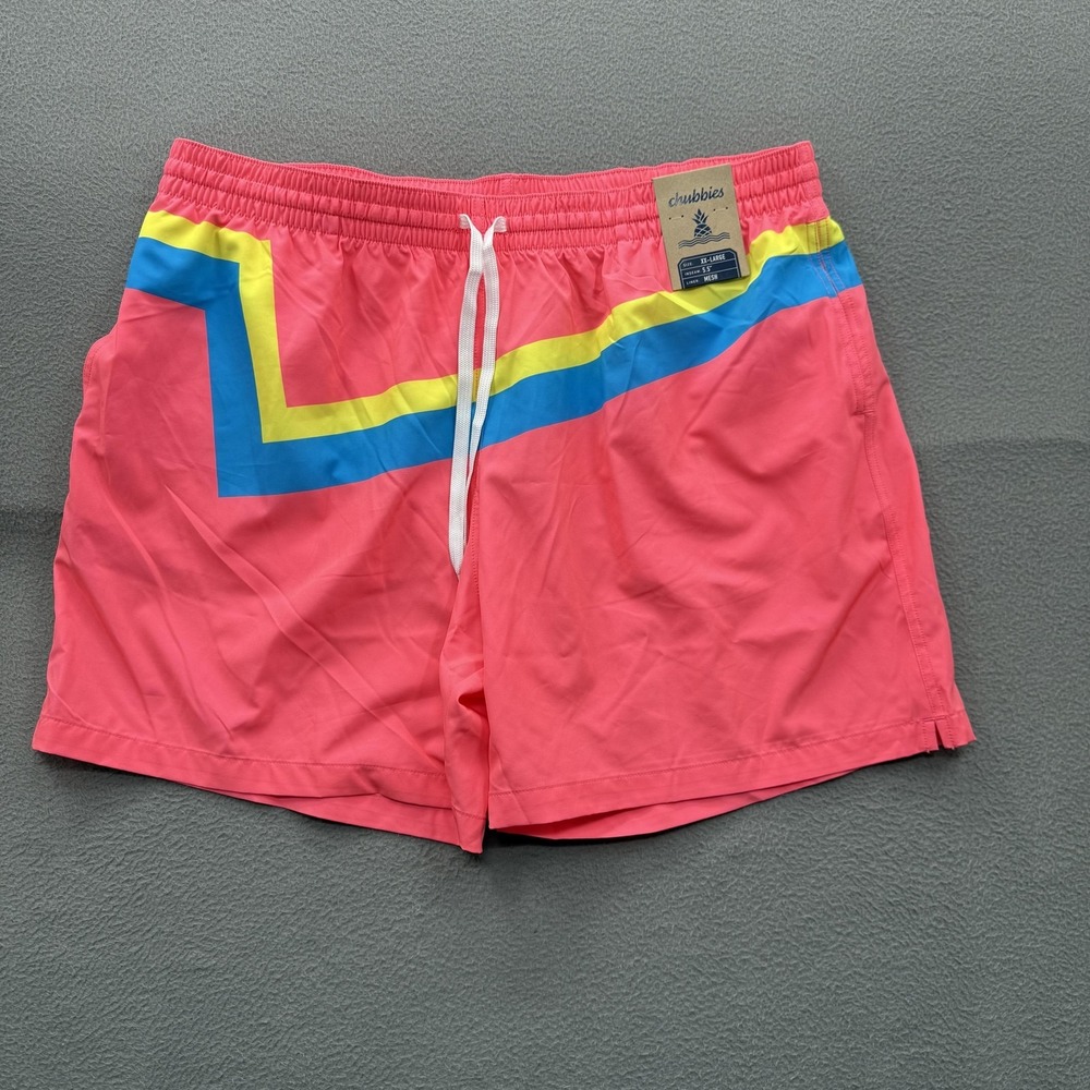 Chubbies Swim Trunks Mens 2XL Pink Colorblock 5.5 Inseam Lined Stretch Beach